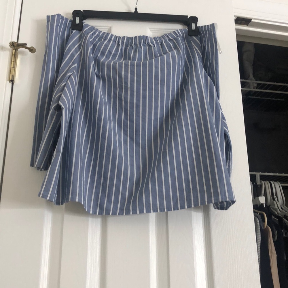 Off the shoulder blue striped top